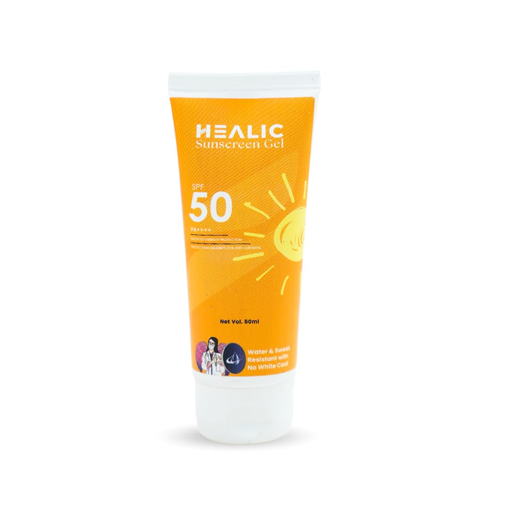 Healic Sunscreen Gel SPF 50 on a white background