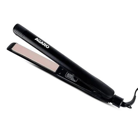 Black hair straightener with 'Agaro' branding on a white background
