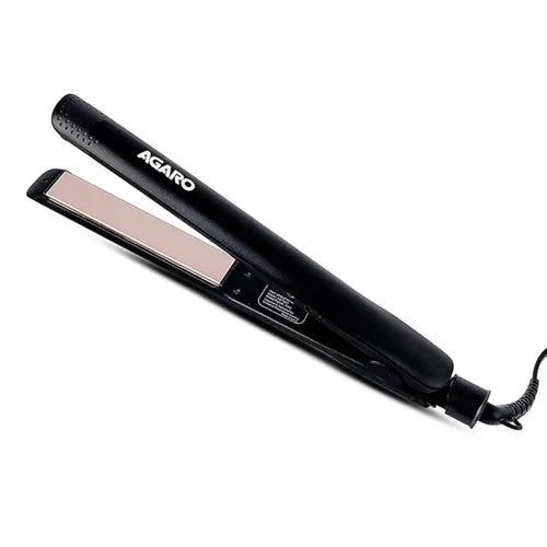 Black hair straightener with 'Agaro' branding on a white background