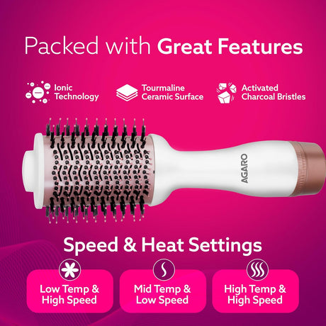 Hair dryer with features on a pink background