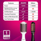 Comparison chart of Agaro hair dryer features with other hair dryers on a pink background.