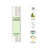 Lakme cleansing milk bottle with product features on a white background