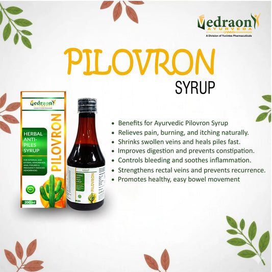 Vedraon Pilovron syrup packaging with product details on a white background