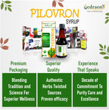 Pilovron syrup with product packaging and branding elements.