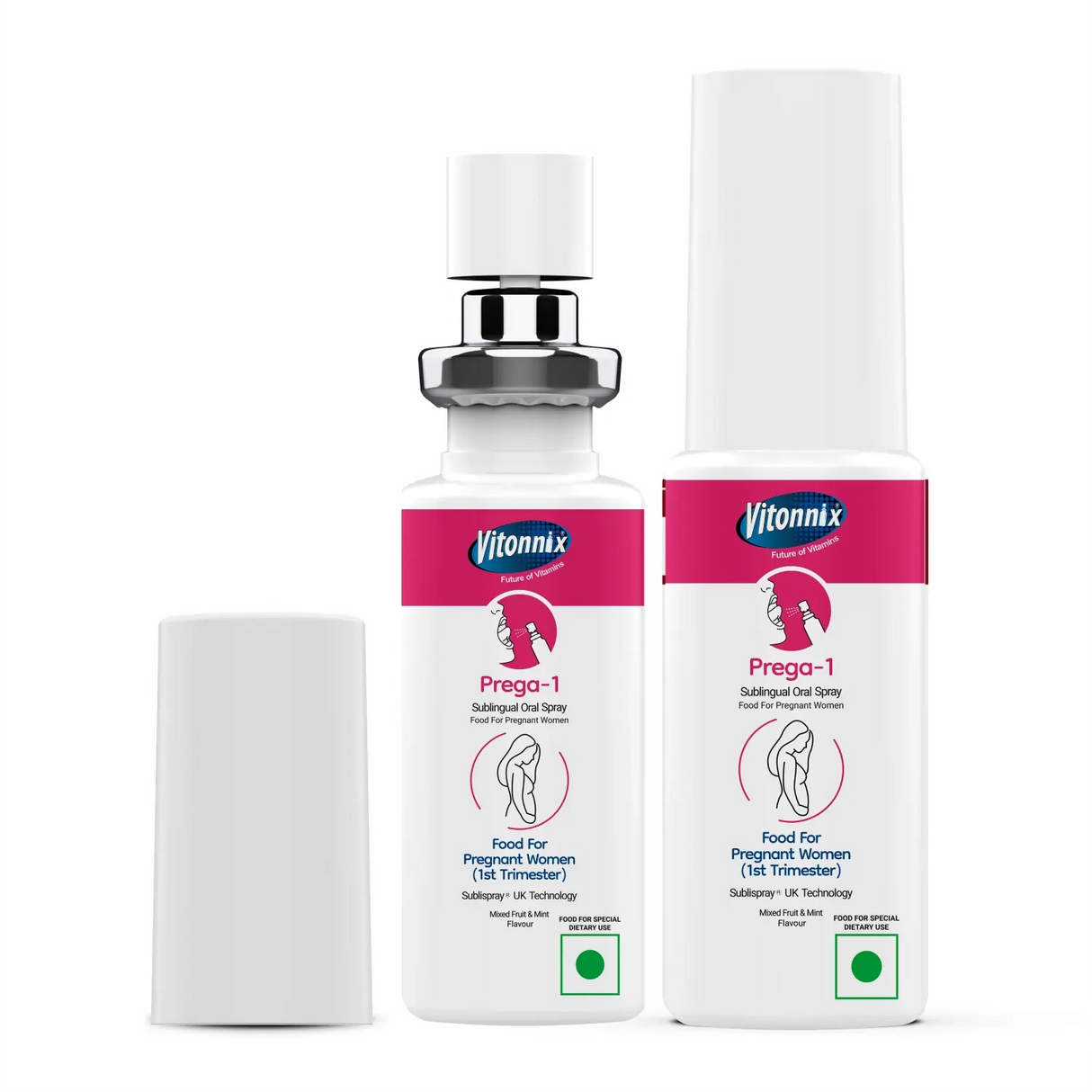 Two Vitonnix Frega-1 oral spray bottles on a white background