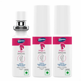 Three Vitanmix Prega-1 sublingual oil spray bottles on a white background