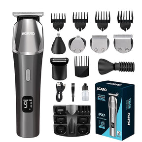 Agaro hair trimmer set with attachments on a white background