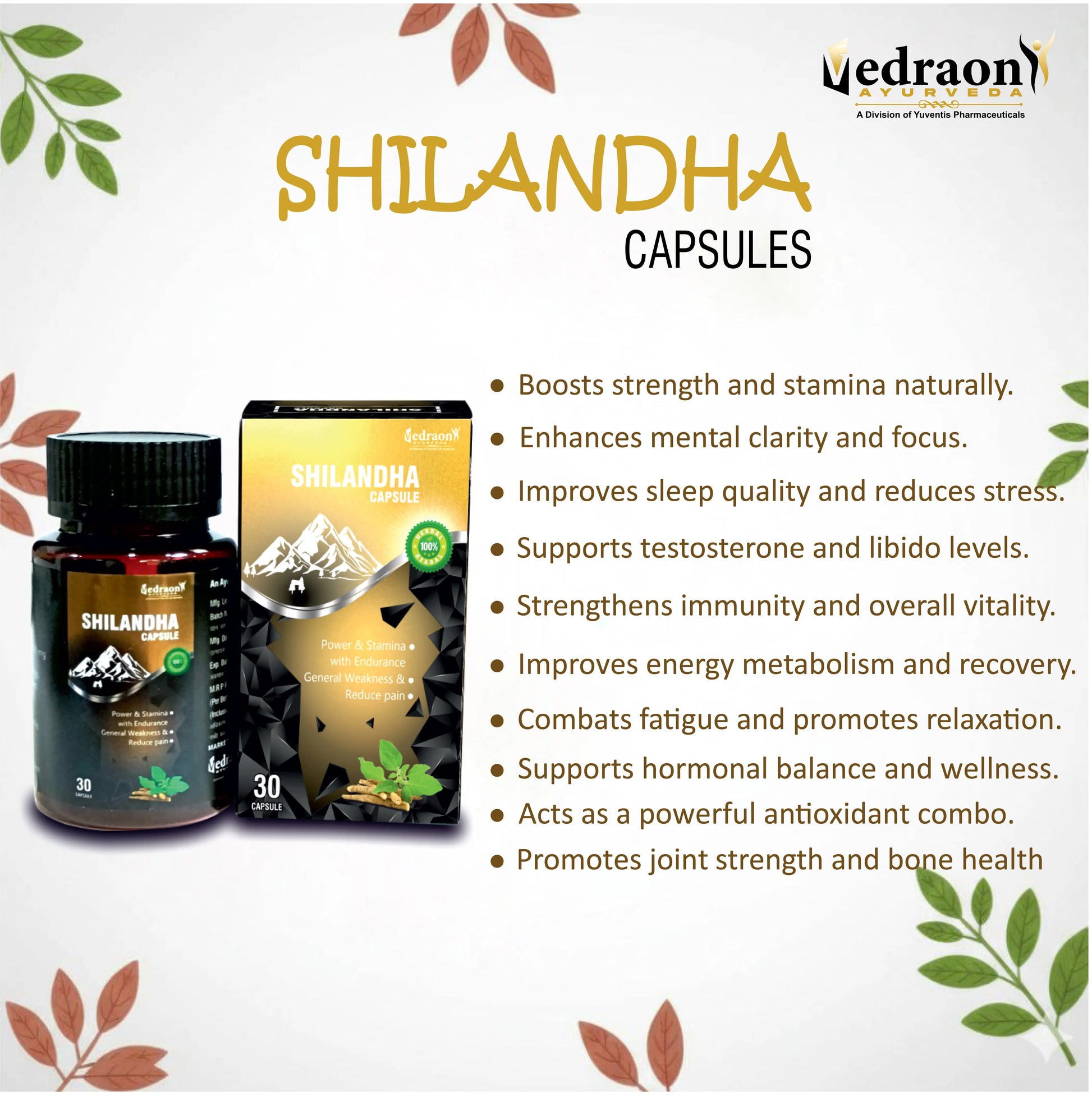 Shilandha capsules packaging with product details on a light background