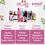 Vedraon Ayurveda products with text highlighting features like premium packaging and superior quality.