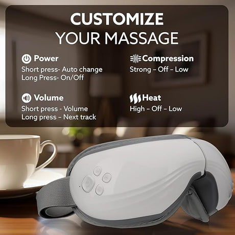 Massage device with control buttons and settings displayed on a blurred background
