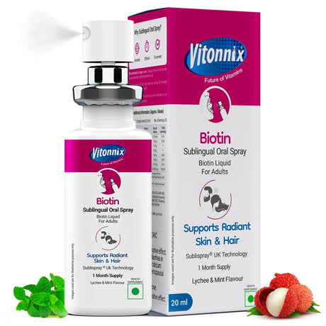 Vitonnix Biotin sublingual oral spray with packaging on a white background